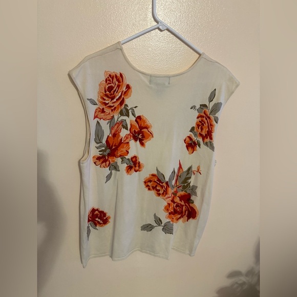 2X August Silk Sweater Top Silk Blend Plus 2X Beige  Floral Colorful Knit Top - Picture 9 of 14